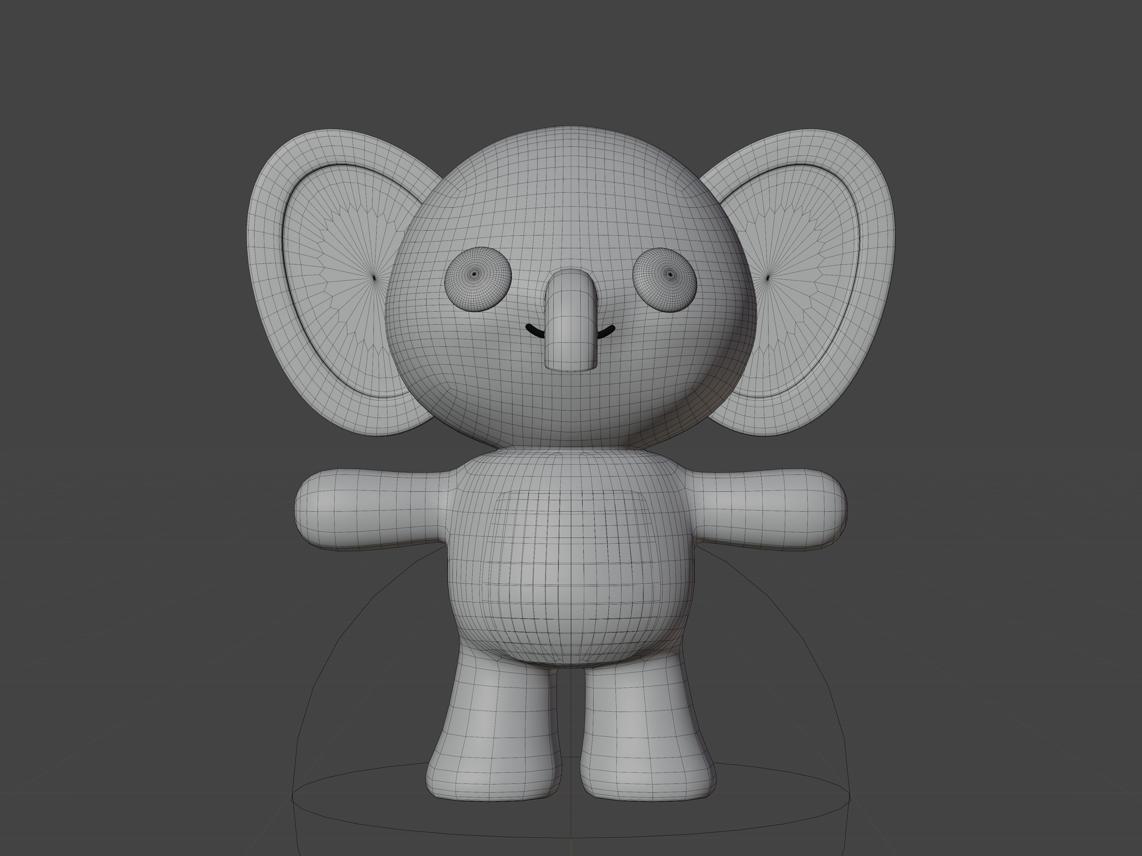 Character Elephant kawaii cute 3D model_6