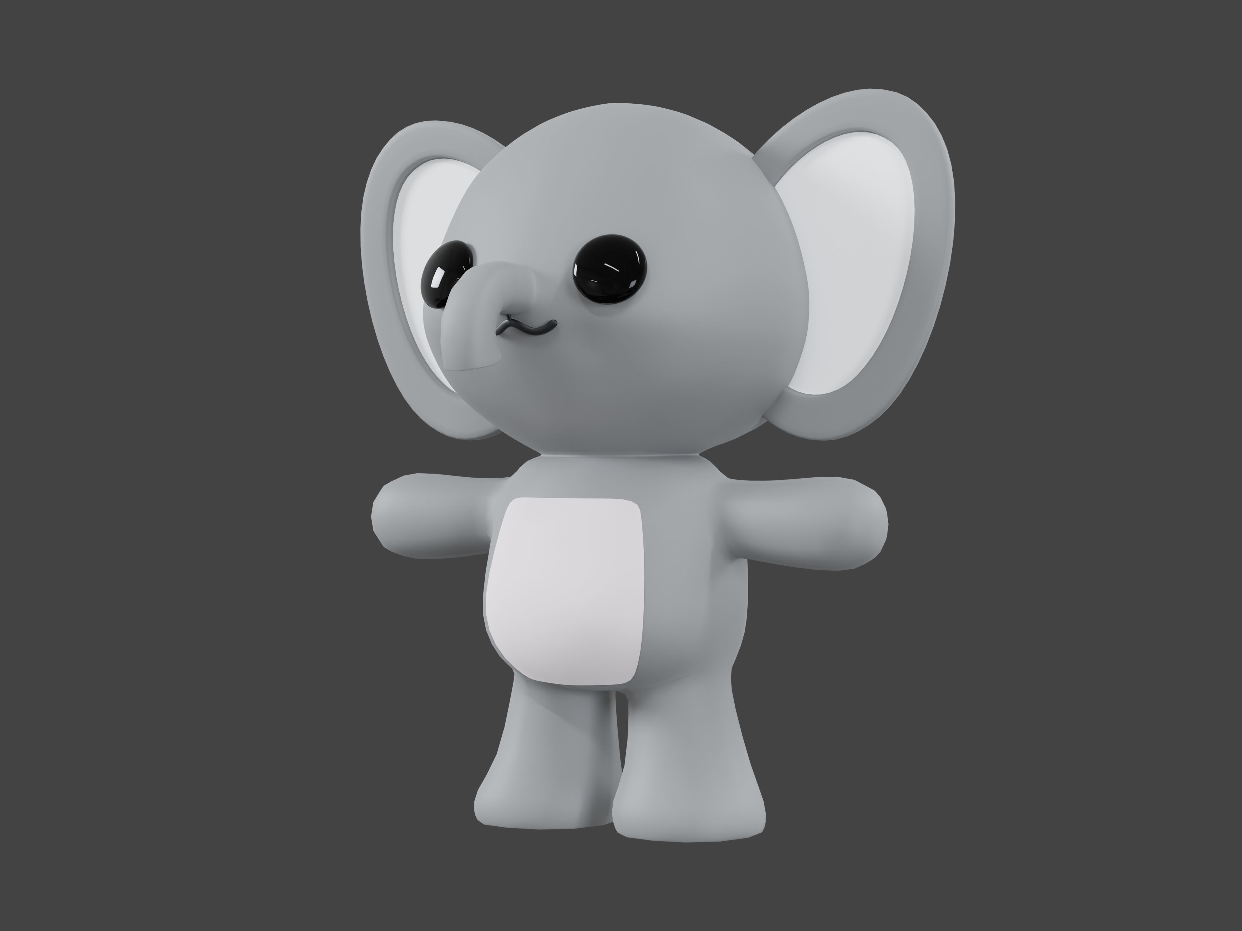 Character Elephant kawaii cute 3D model_4
