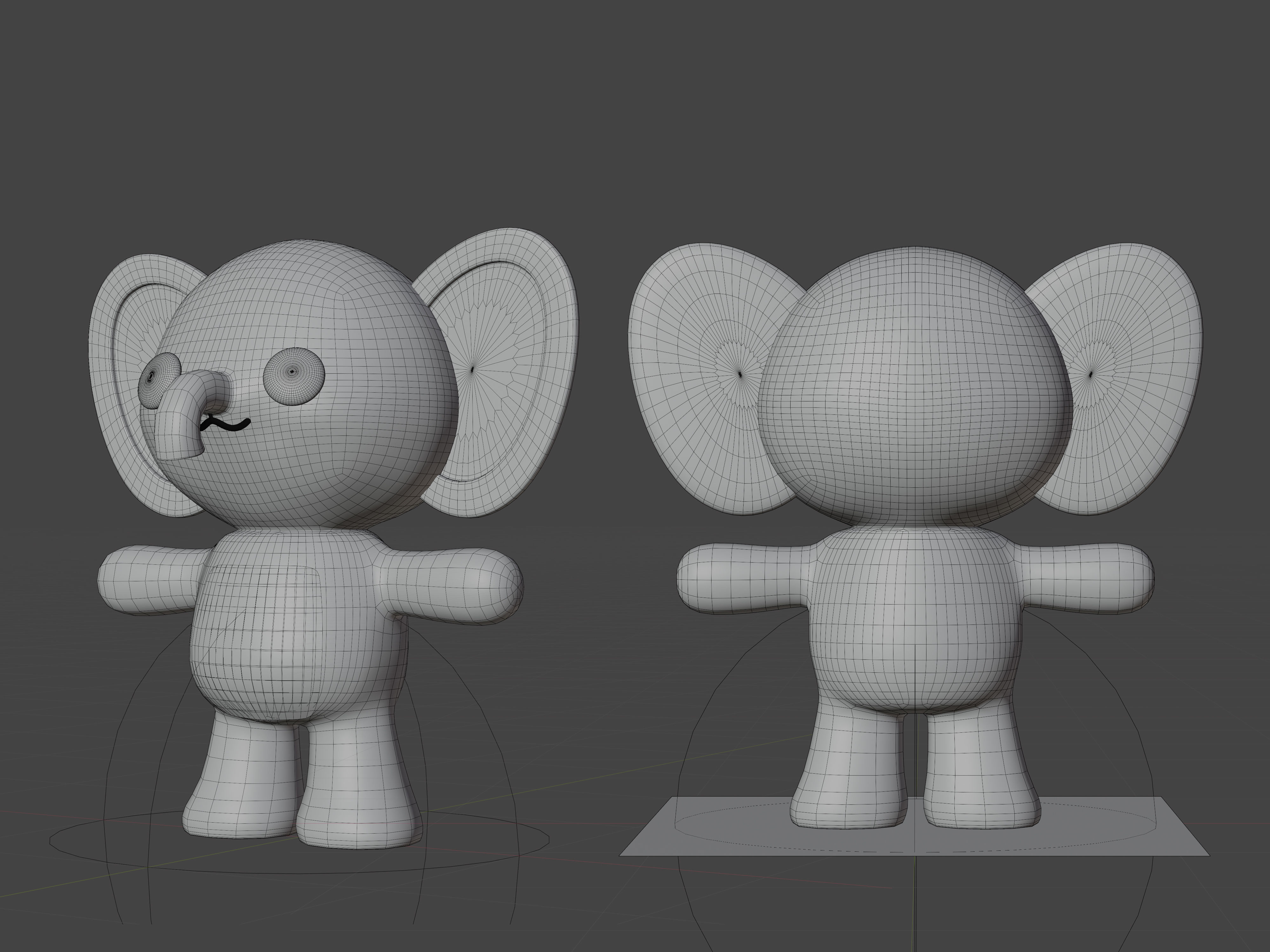 Character Elephant kawaii cute 3D model_7
