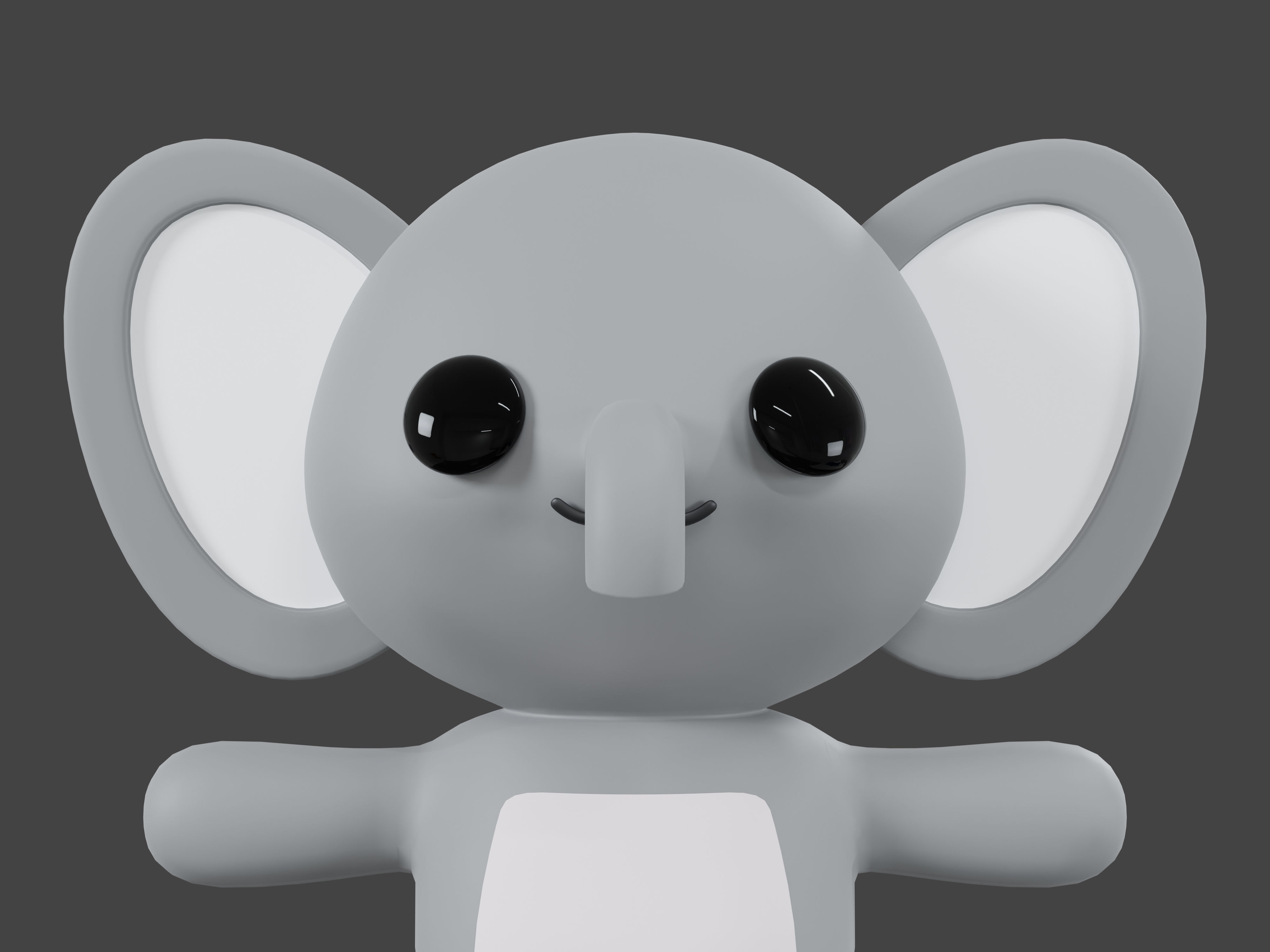 Character Elephant kawaii cute 3D model_2