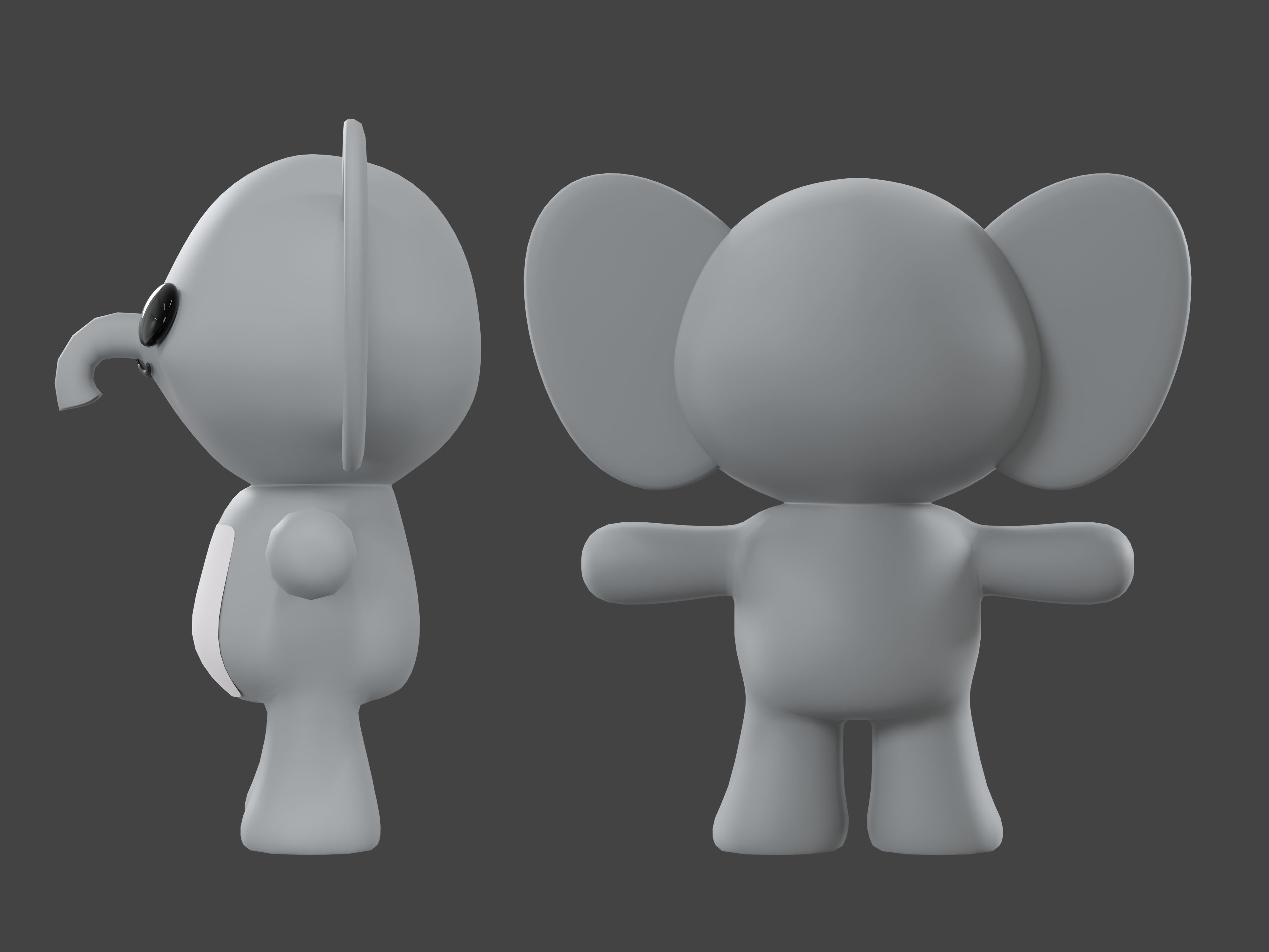 Character Elephant kawaii cute 3D model_5