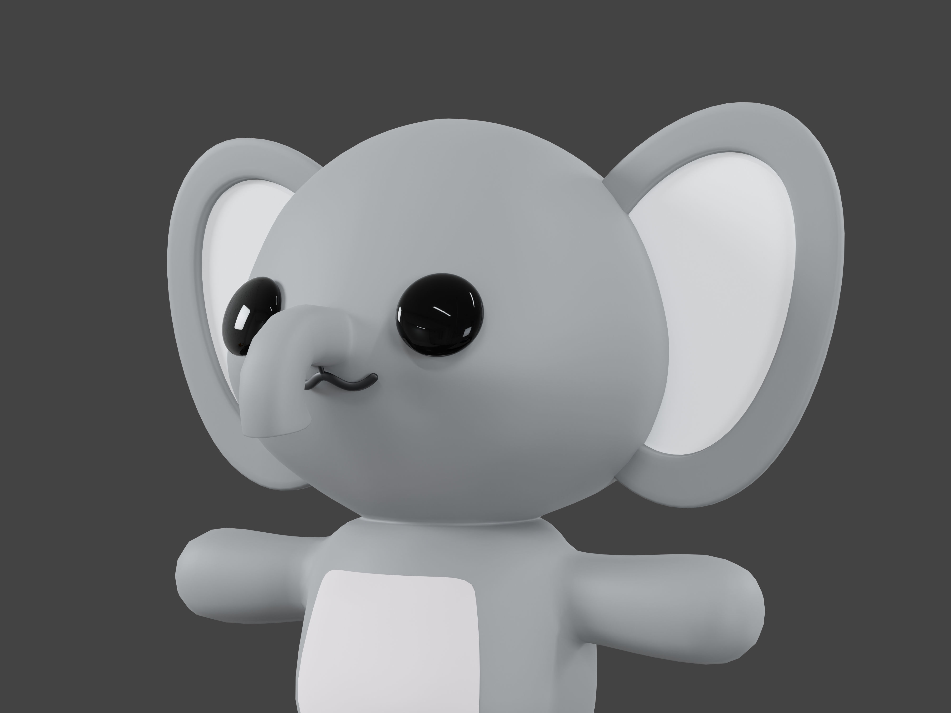Character Elephant kawaii cute 3D model_3