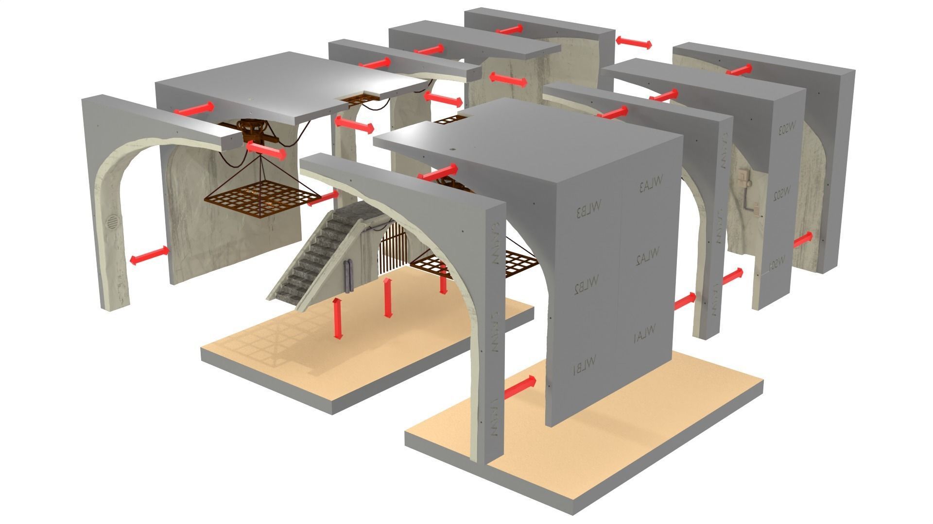 Jabbas Throne Room - Set 10 - Main Hangar 1-18 scale Kenner 3D print model_36