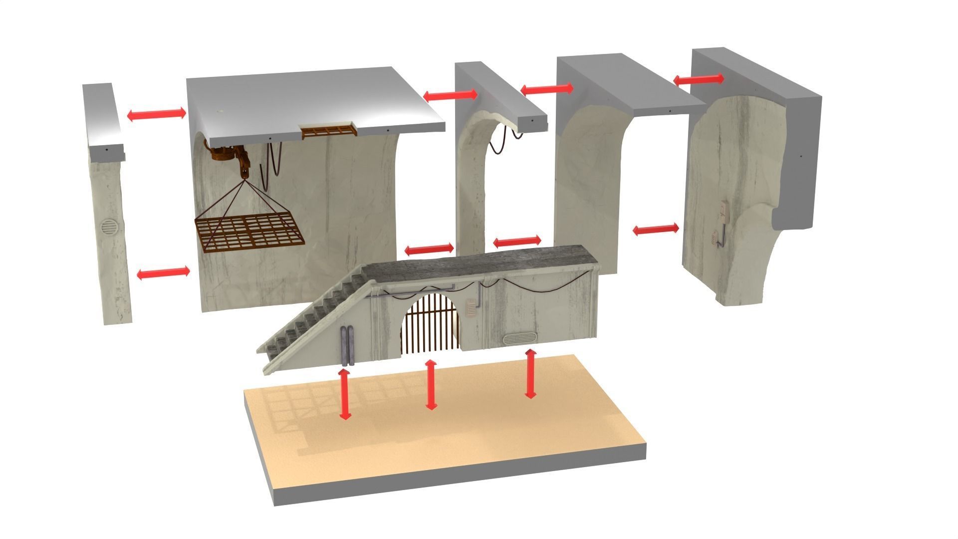 Jabbas Throne Room - Set 10 - Main Hangar 1-18 scale Kenner 3D print model_35