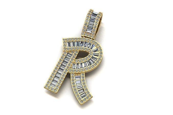 Baguette Diamond Letter Necklace 3D print model