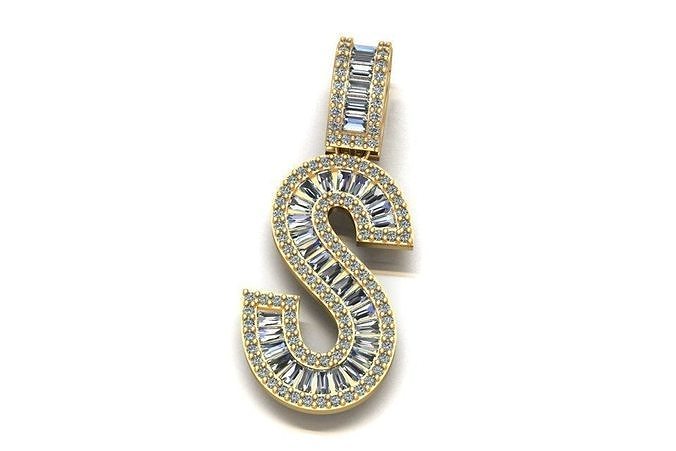 Baguette Diamond Letter Necklace 3D print model
