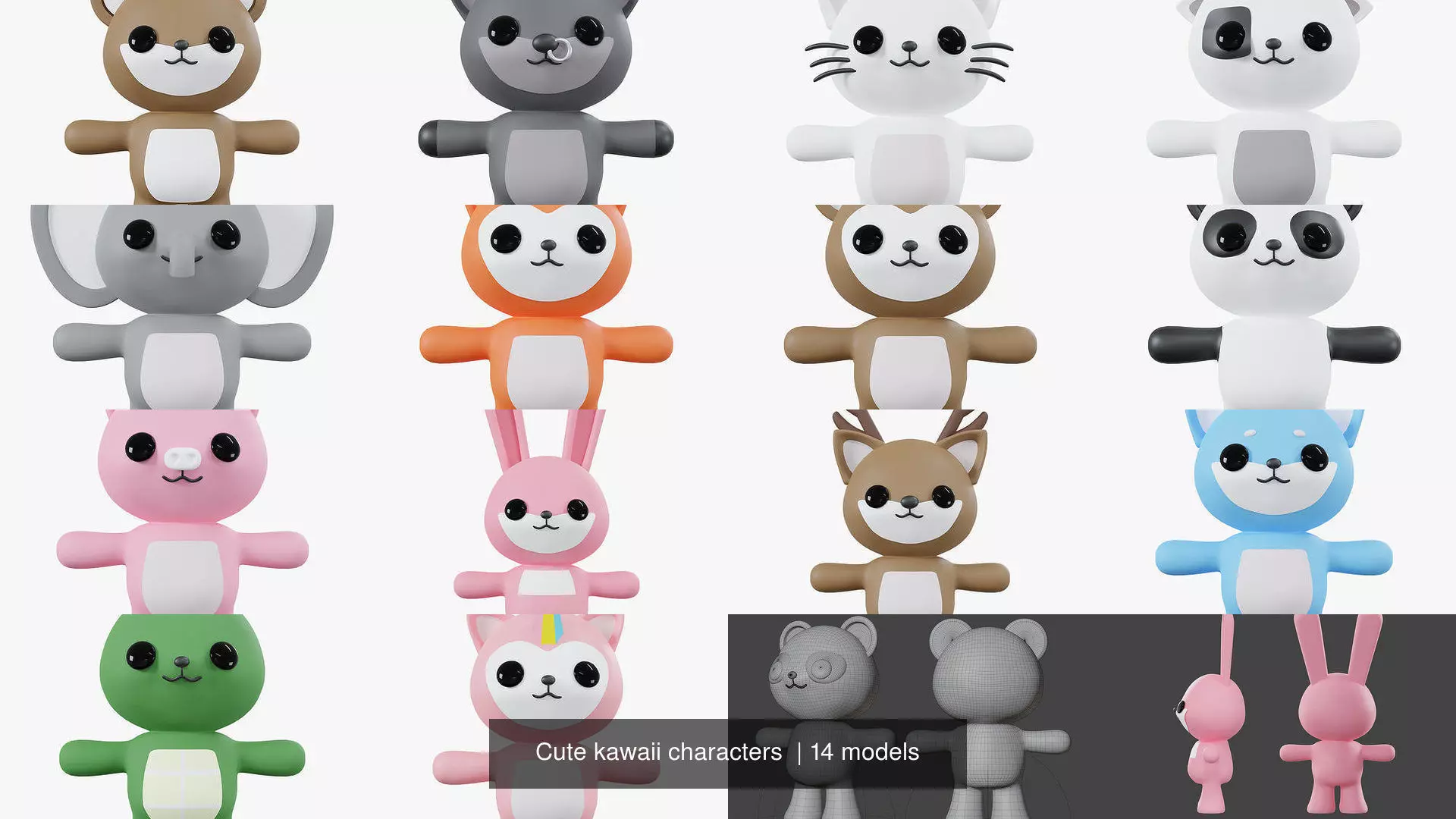 Cute kawaii characters  3D Model Collection_0