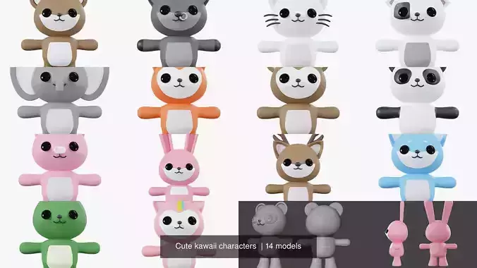 Cute kawaii characters  3D Model Collection