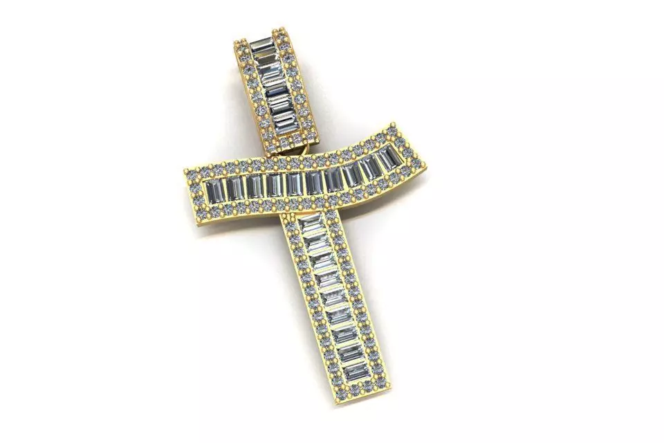 Baguette Diamond Letter Necklace 3D print model_0