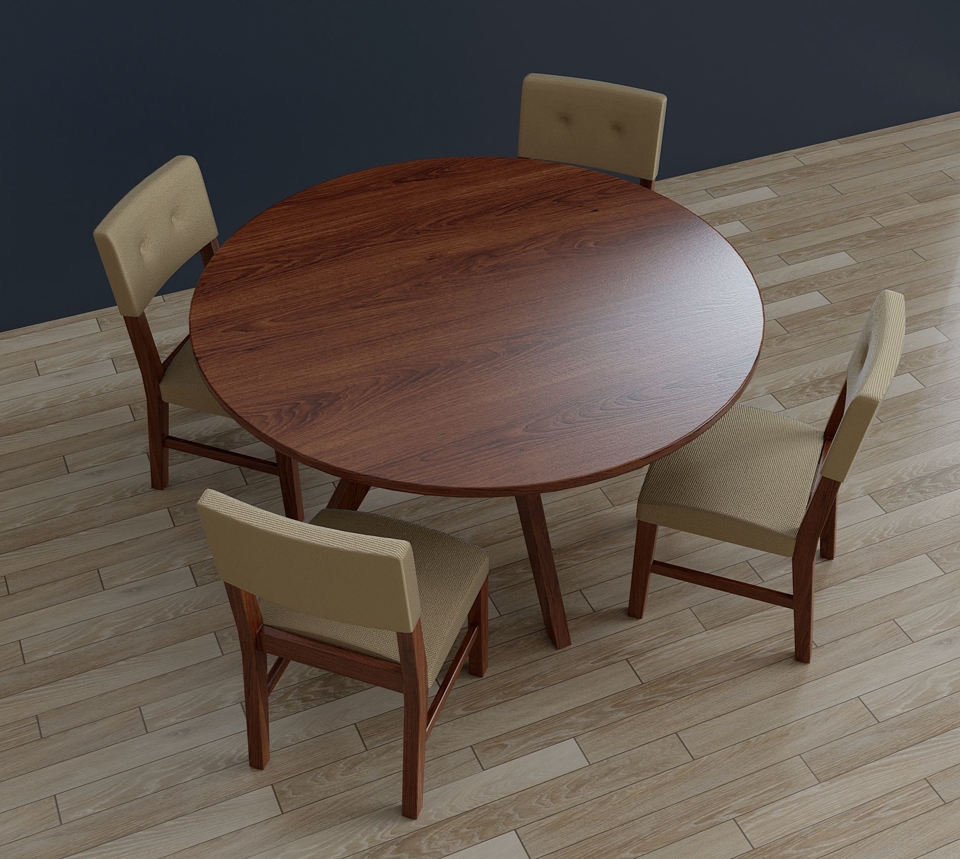 Mid-Century Wood Dining Set Low-poly 3D model_1