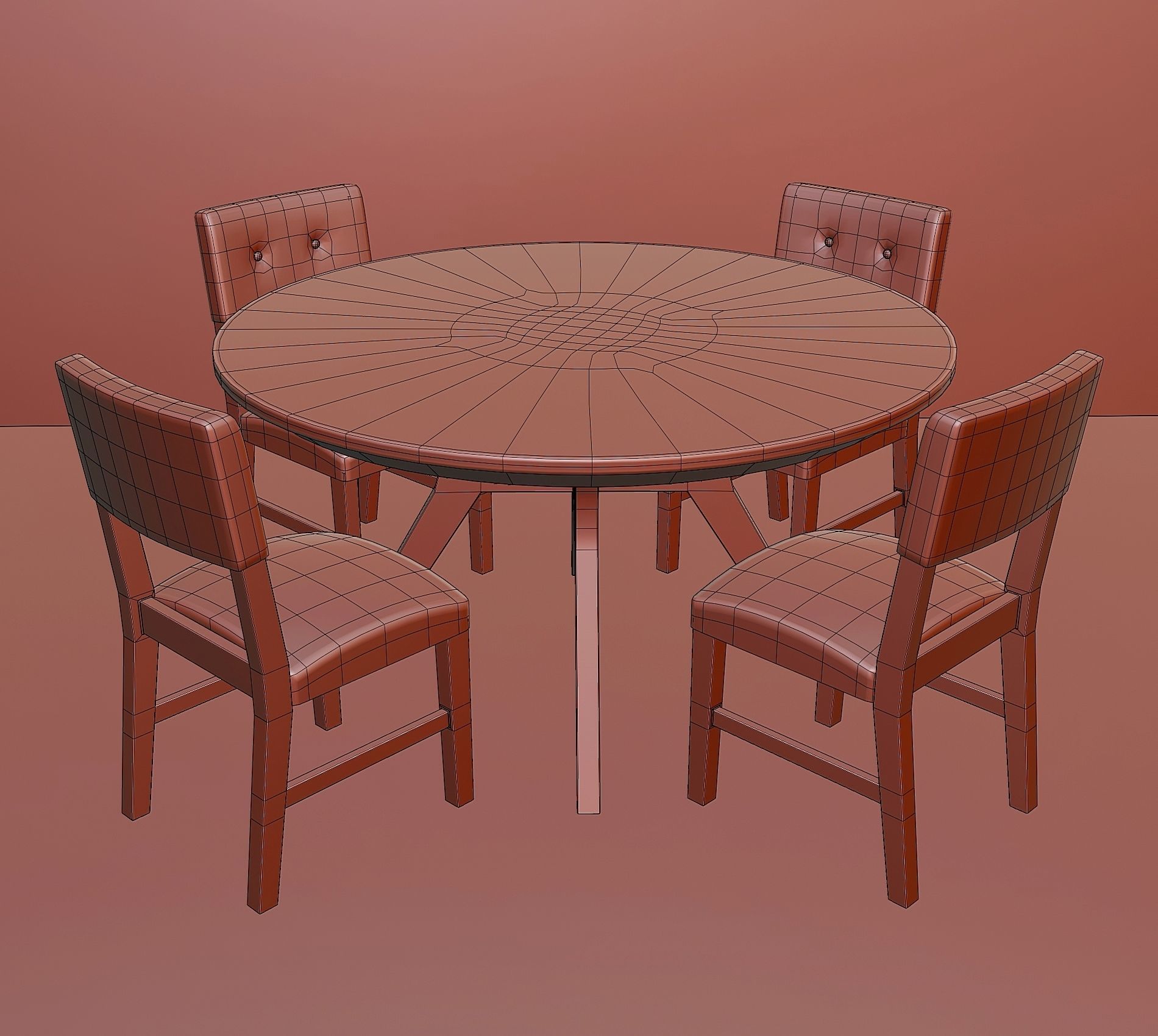 Mid-Century Wood Dining Set Low-poly 3D model_6