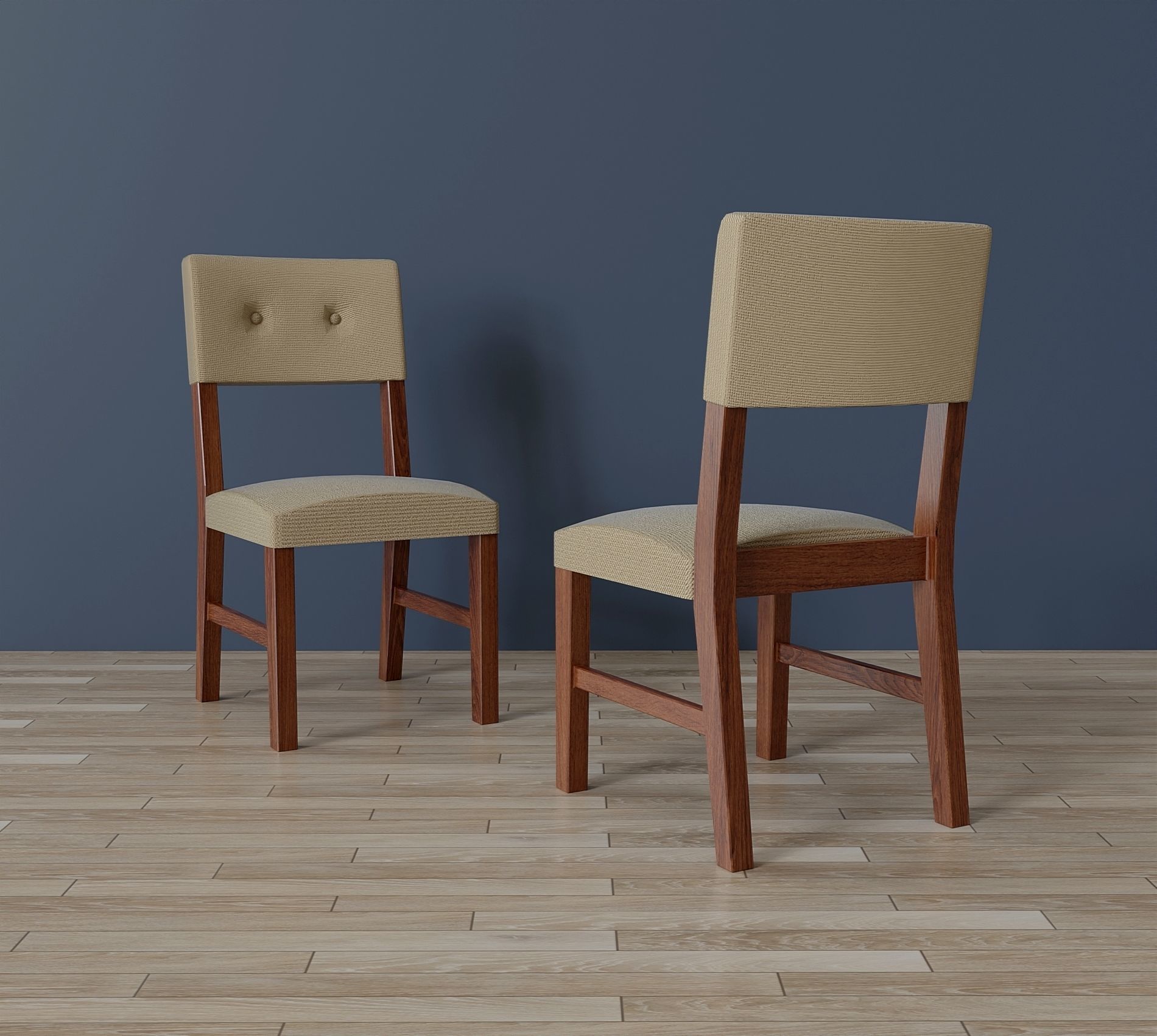 Mid-Century Wood Dining Set Low-poly 3D model_3