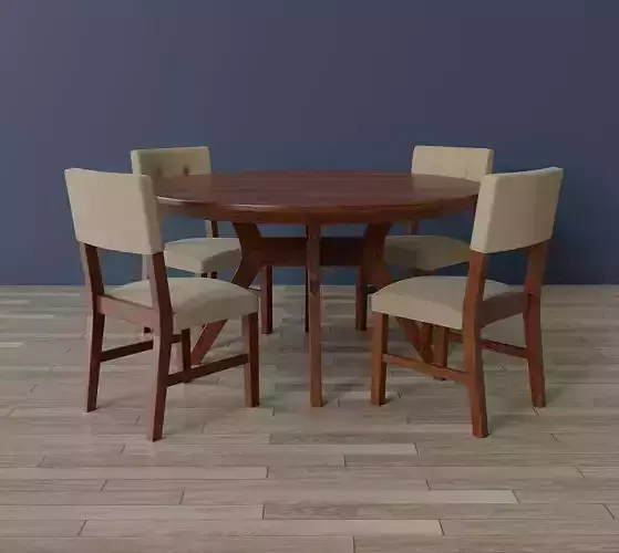 Mid-Century Wood Dining Set Low-poly 3D model