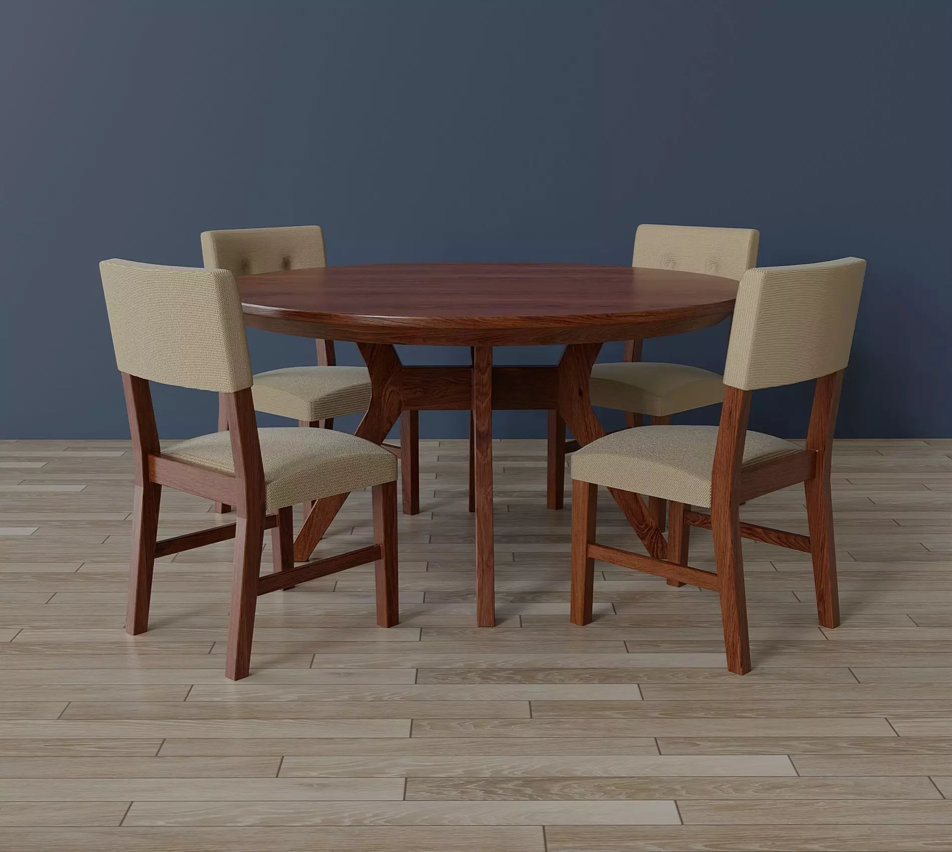 Mid-Century Wood Dining Set Low-poly 3D model_0