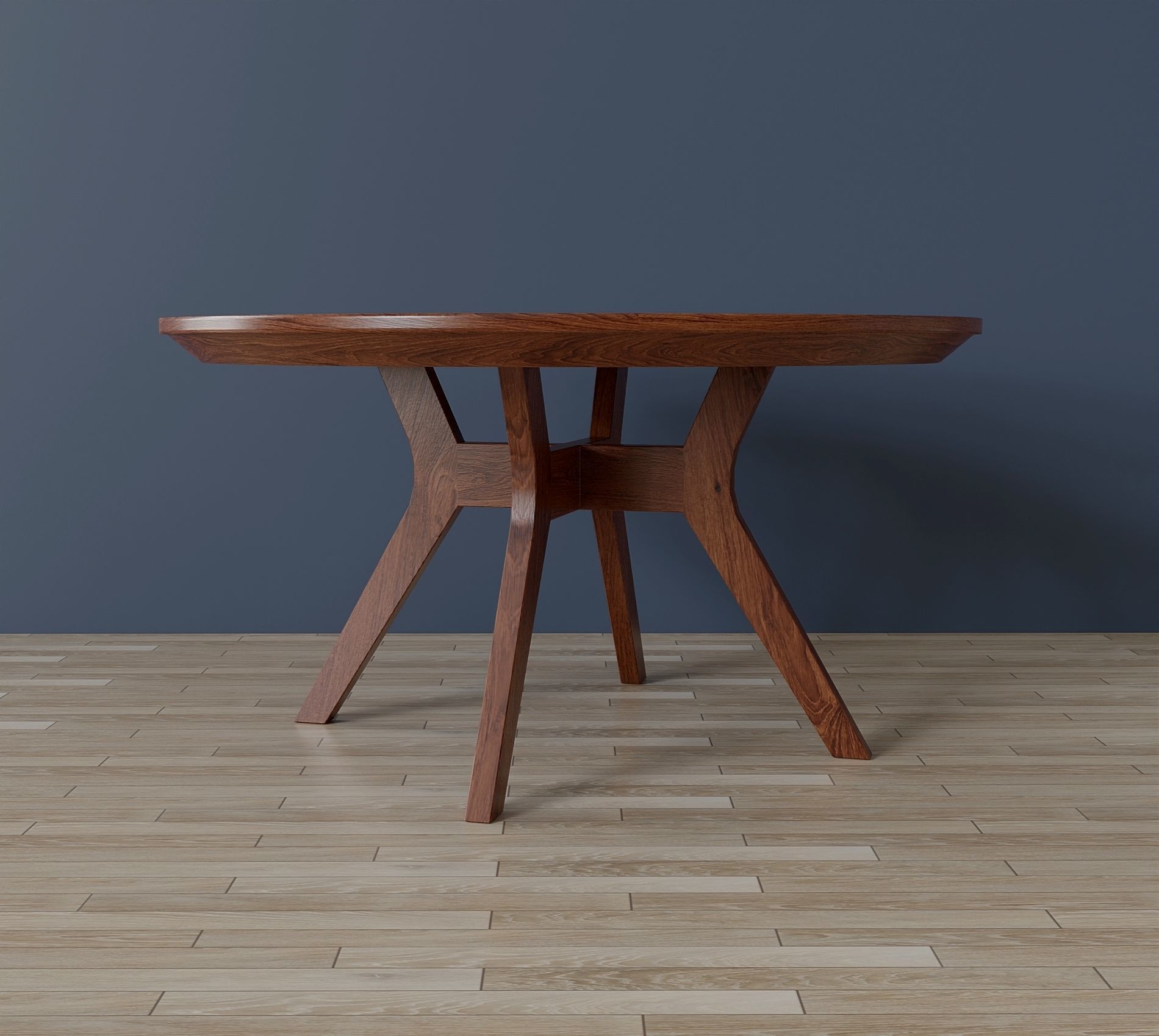 Mid-Century Wood Dining Set Low-poly 3D model_2