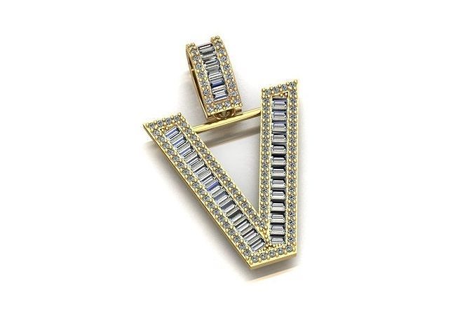 Baguette Diamond Letter Necklace 3D print model