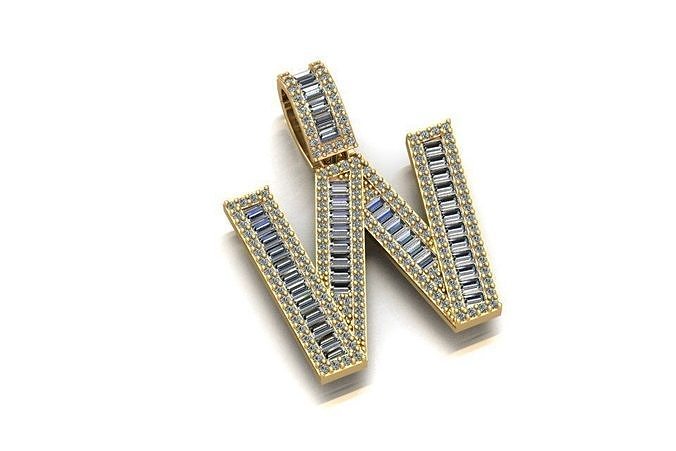 Baguette Diamond Letter Necklace 3D print model