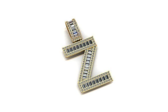Baguette Diamond Letter Necklace 3D print model