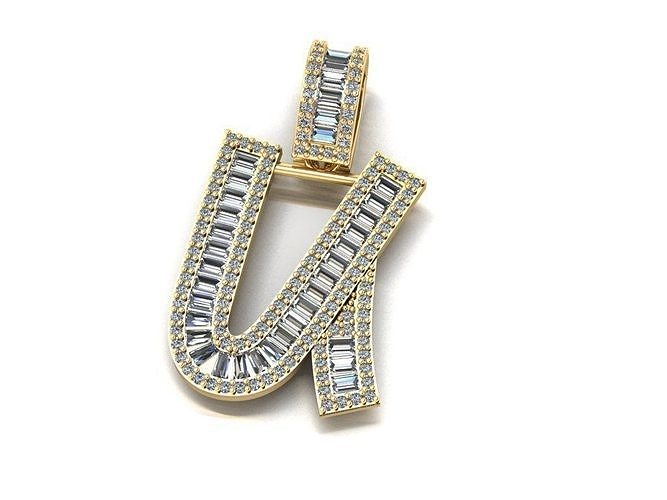Baguette Diamond Letter Necklace 3D print model