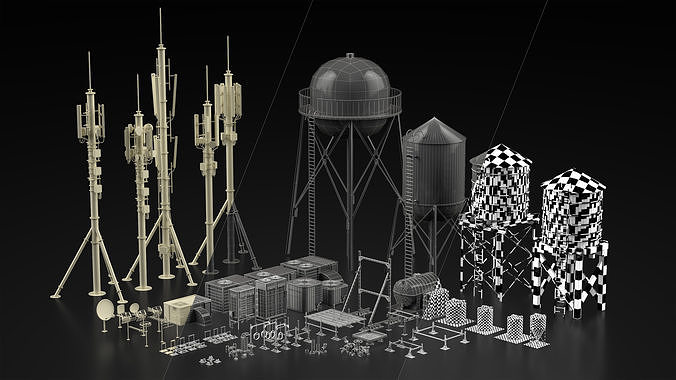110 Rooftops props Low-poly 3D model 2