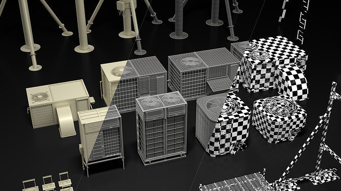 110 Rooftops props Low-poly 3D model 3