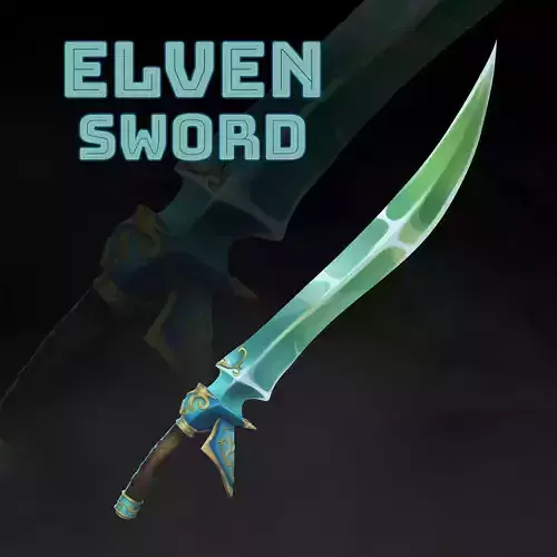 Handpainted Fantasy Elven Sword Low-poly 3D model
