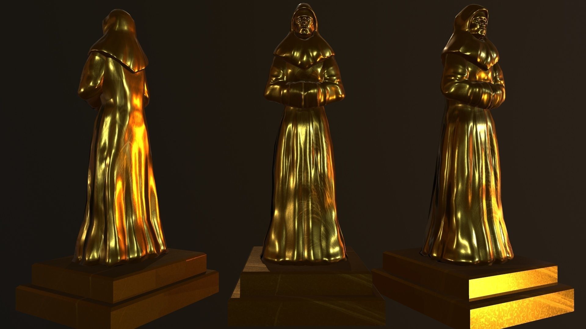 TimeStatue golden statue Low-poly 3D model_4
