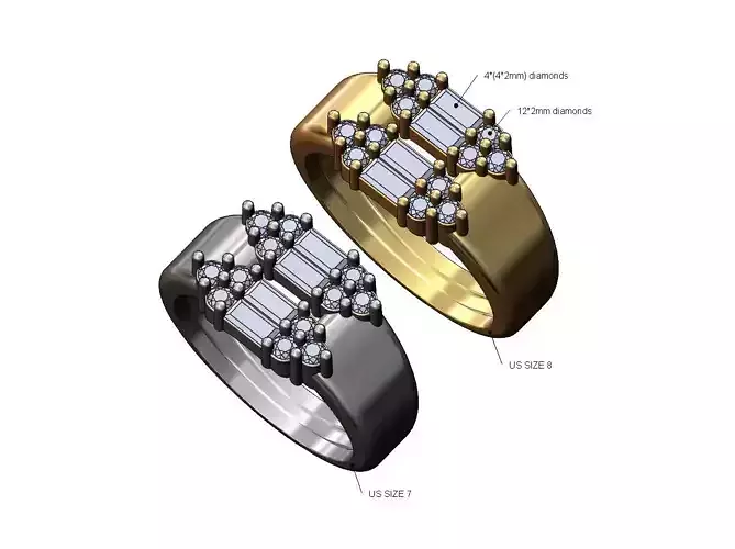 Double baguette and diamond statement ring US sizes 7 8