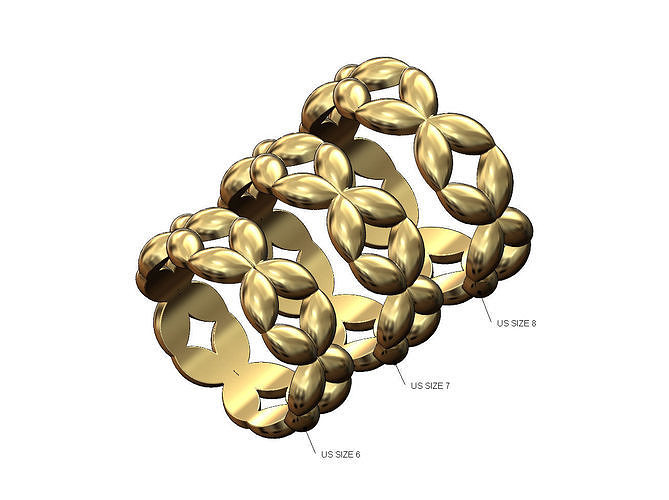 Double grain bead pattern fashion band US sizes 6 7 8 3D print model