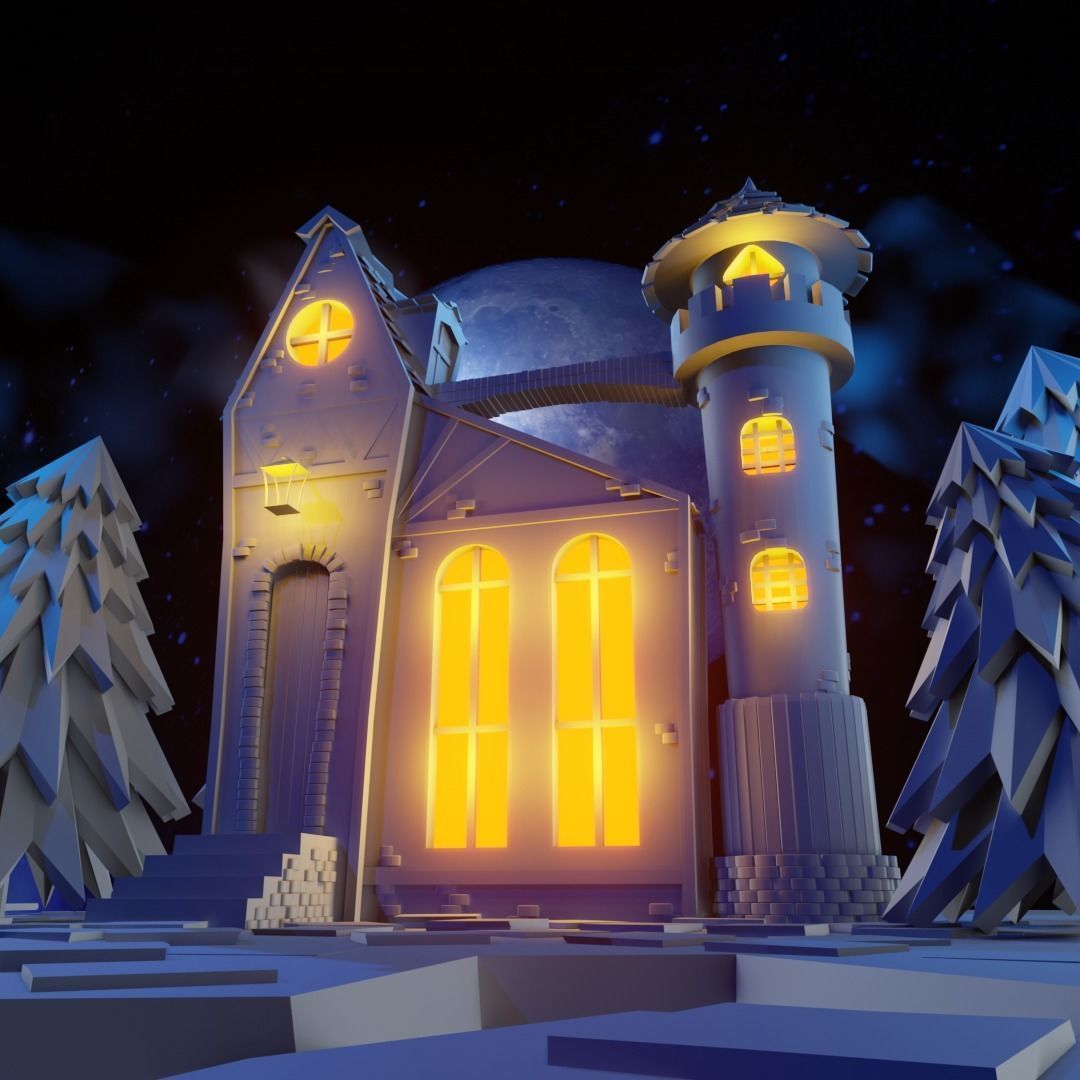 Cartoon Castle Low-poly 3D model_20
