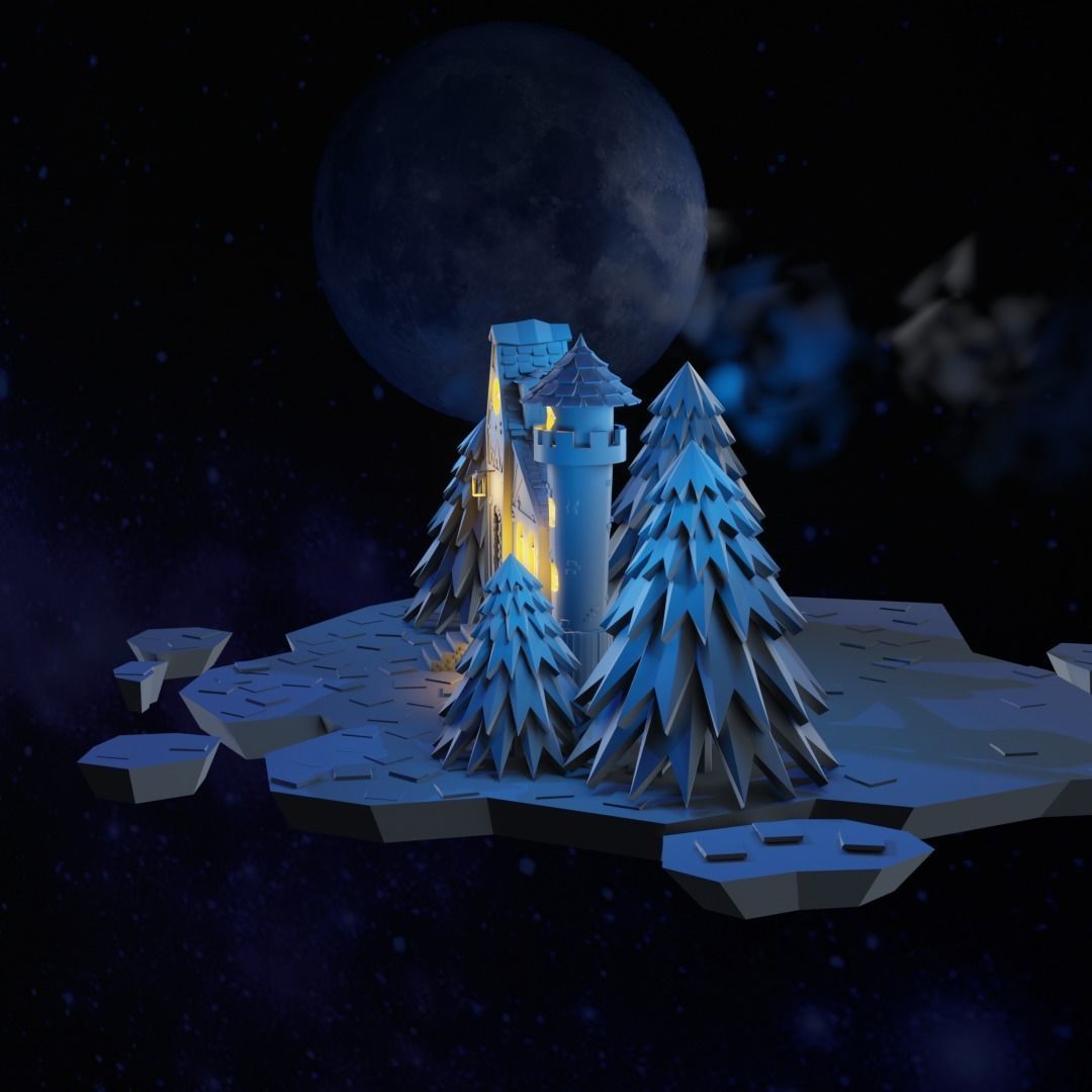 Cartoon Castle Low-poly 3D model_16