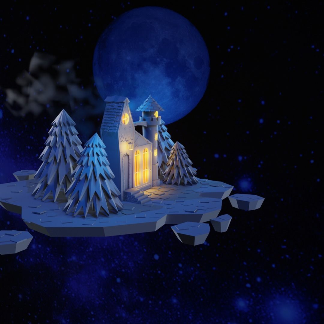 Cartoon Castle Low-poly 3D model_3