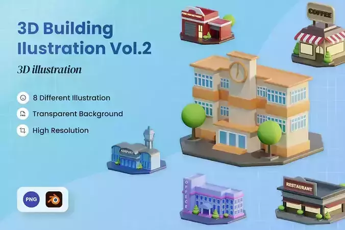 Buildings 3D Illustration 3D model