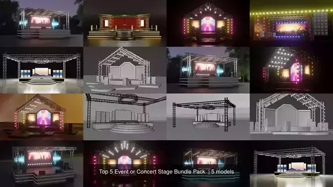 Event or Concert Stage Bundle Pack  3D Model Collection