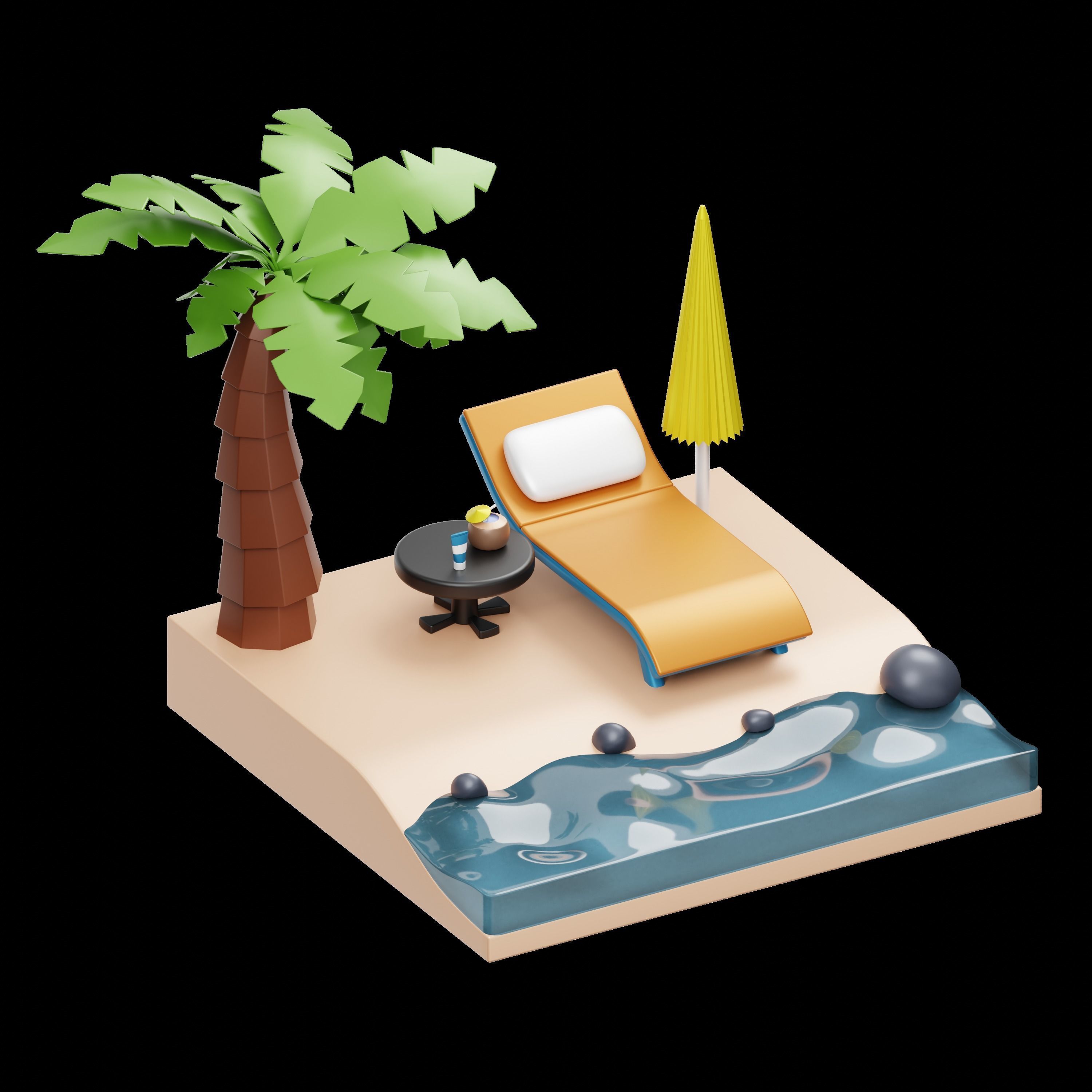 Summer 3D Illustration Low-poly 3D model_4