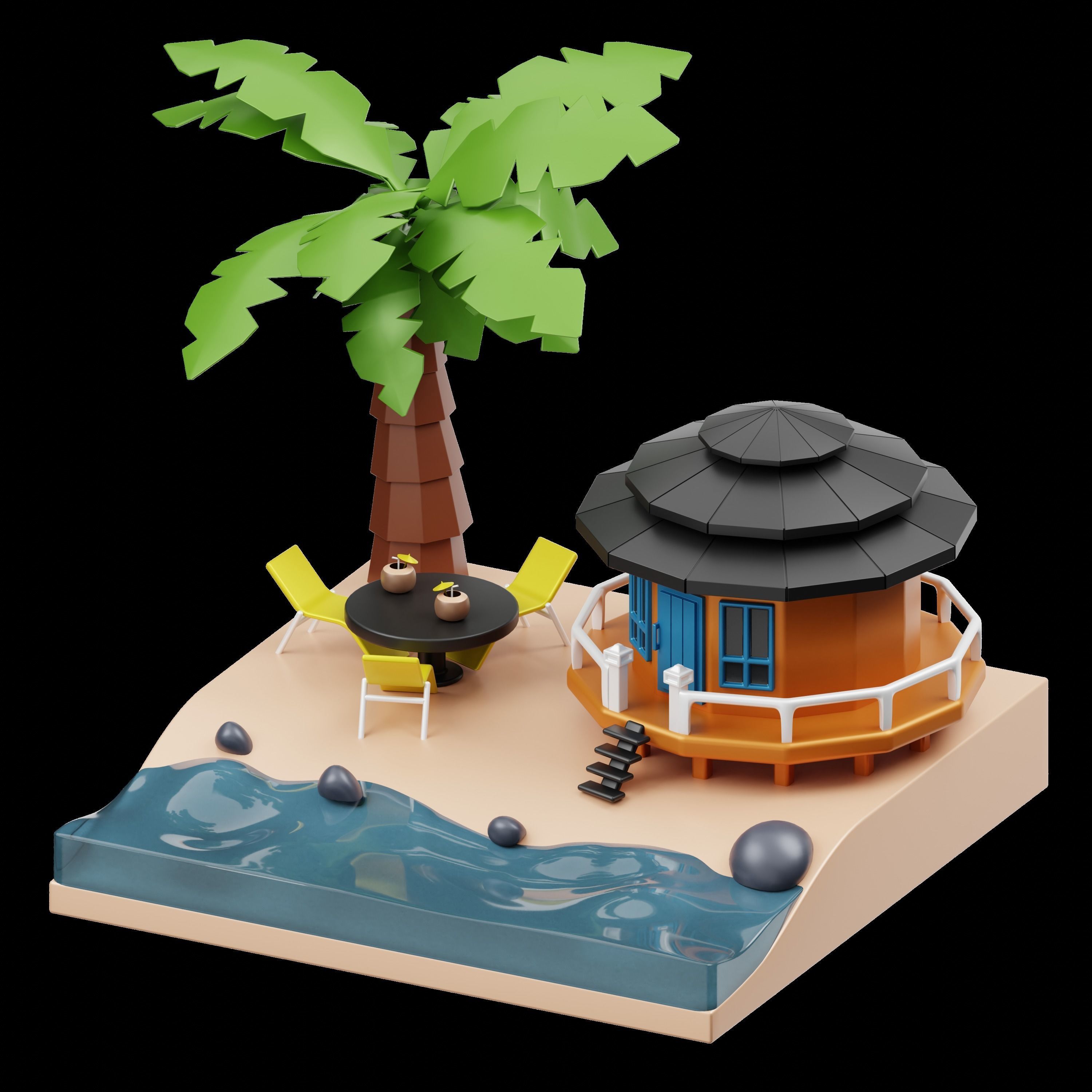Summer 3D Illustration Low-poly 3D model_3