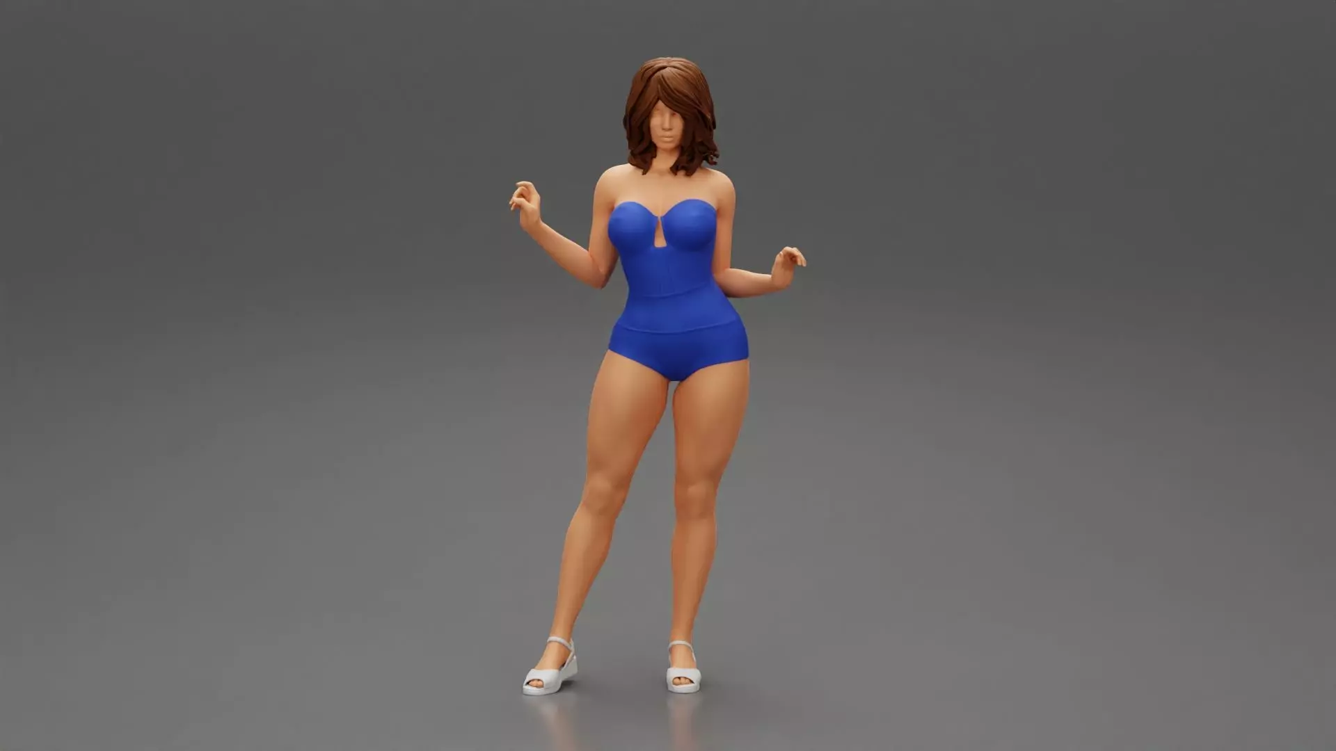 Attractive woman in one piece swimming suit posing on the beach 3D print model