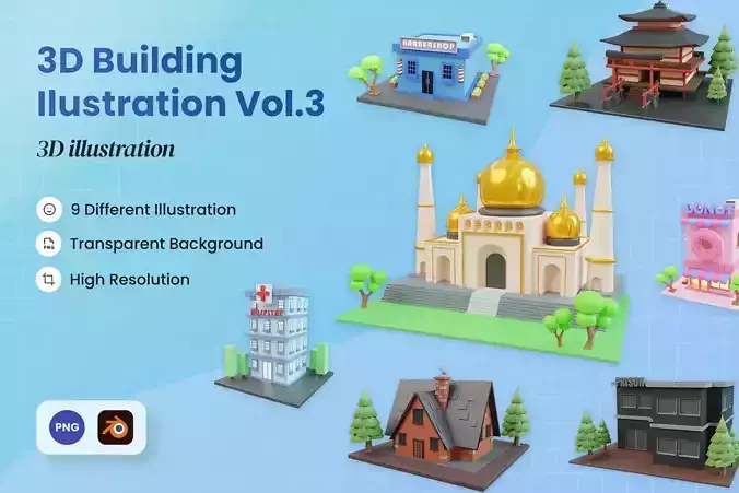 3d Building Illustration Low-poly 3D model