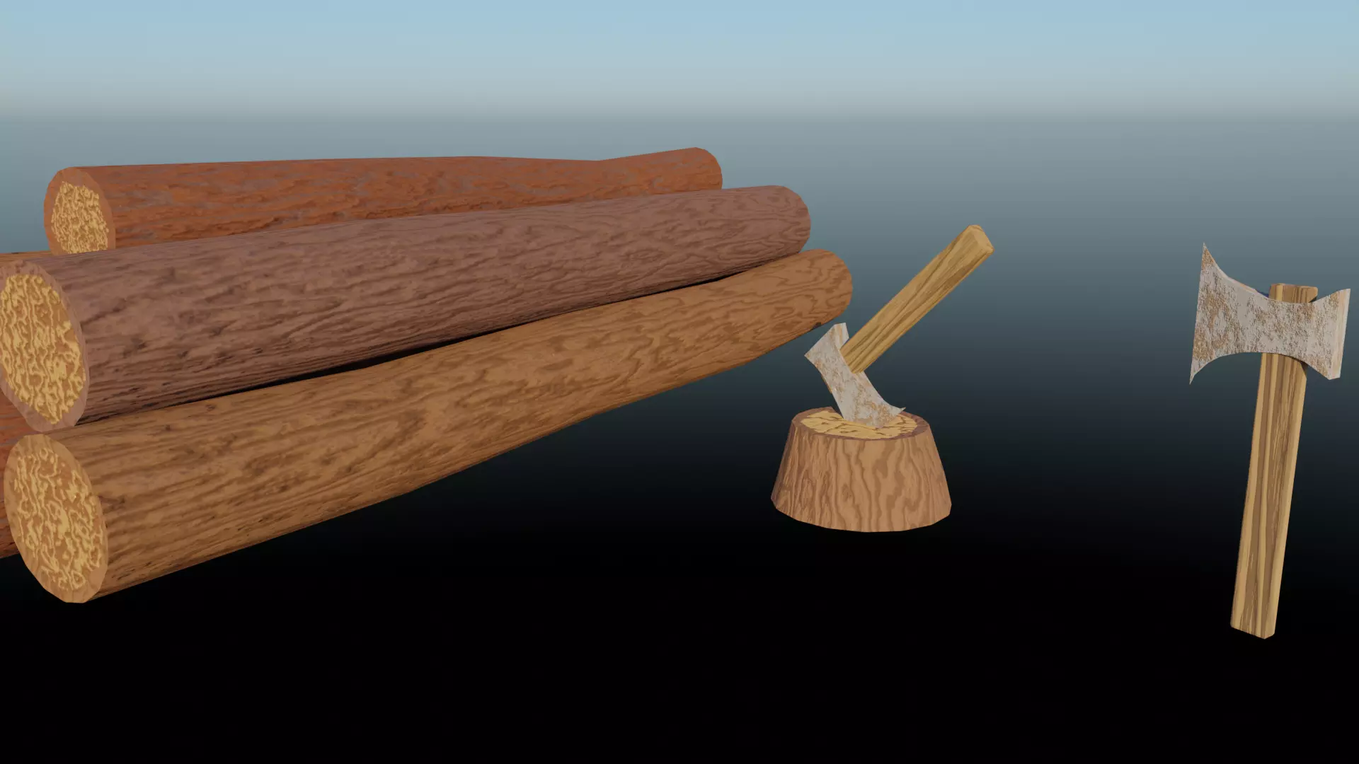 Axe and Logs Free 3D model