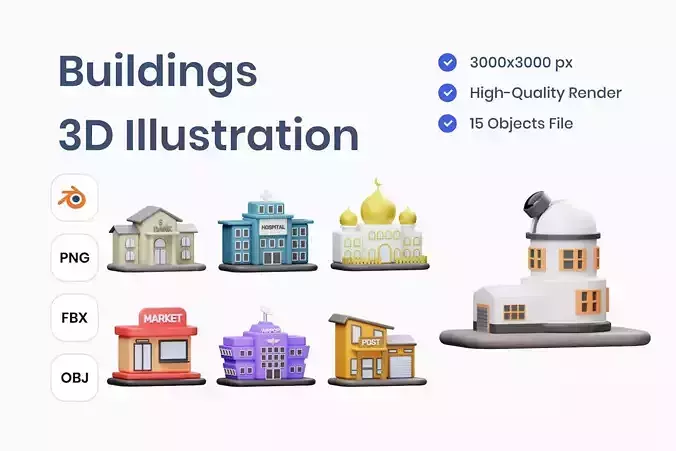 Buildings 3D Illustration 3D model