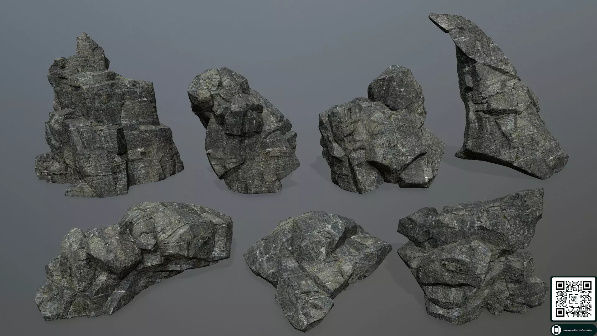 cliff rocks Low-poly 3D model_0