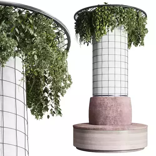 Column seat with hanging plants 05