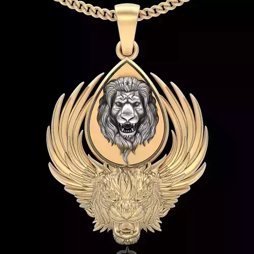 Angry tiger lion pendant silver gold jewelry printable 3D model