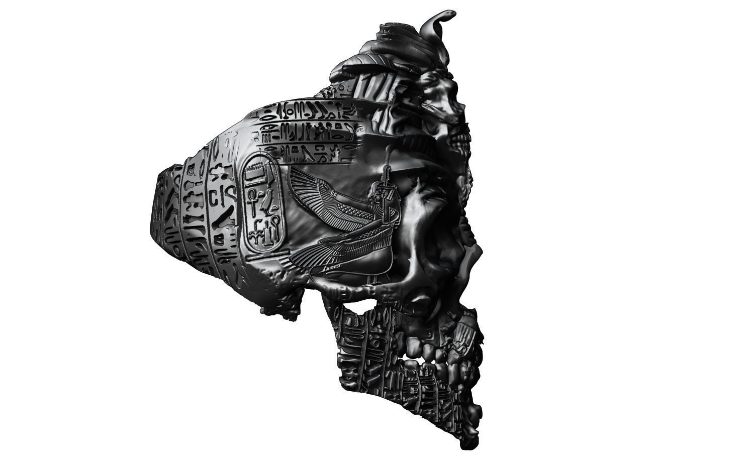 The Pharoh skull ring 3D print model_3