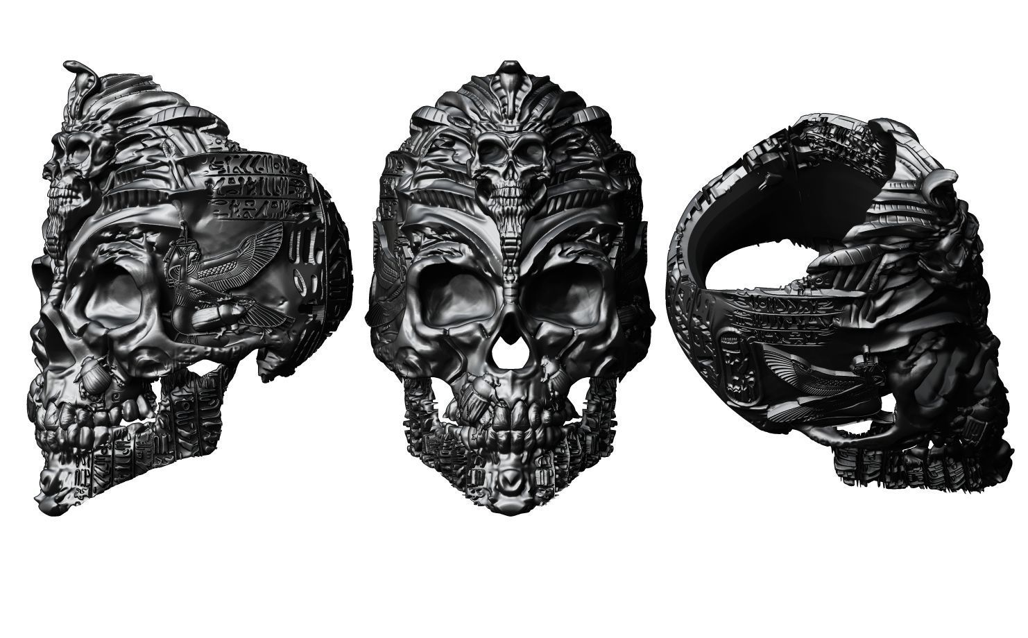 The Pharoh skull ring 3D print model_5
