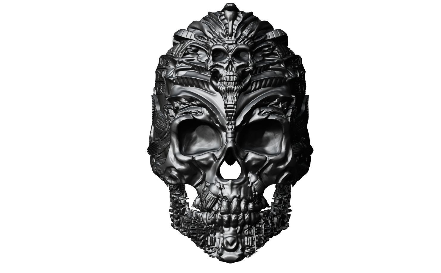 The Pharoh skull ring 3D print model_1