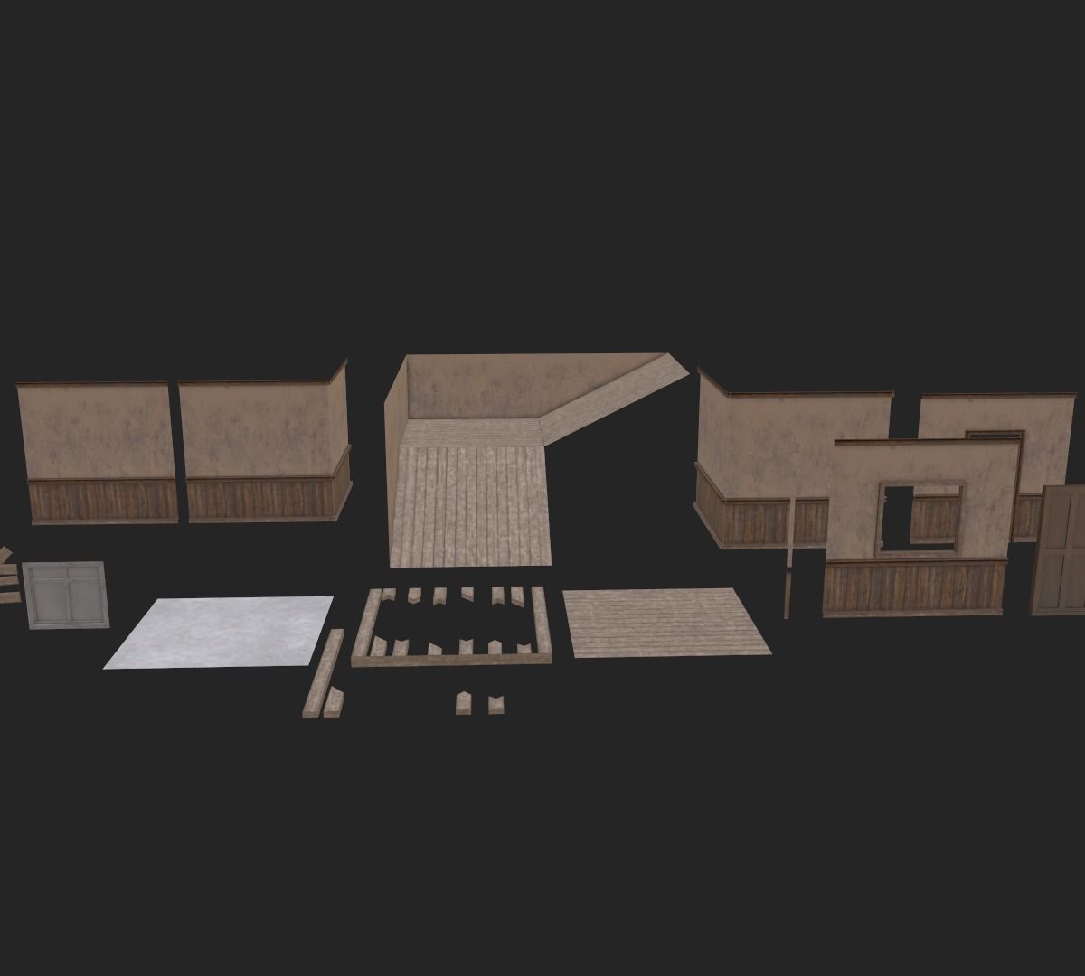 House Parts Set Low-poly 3D model_1