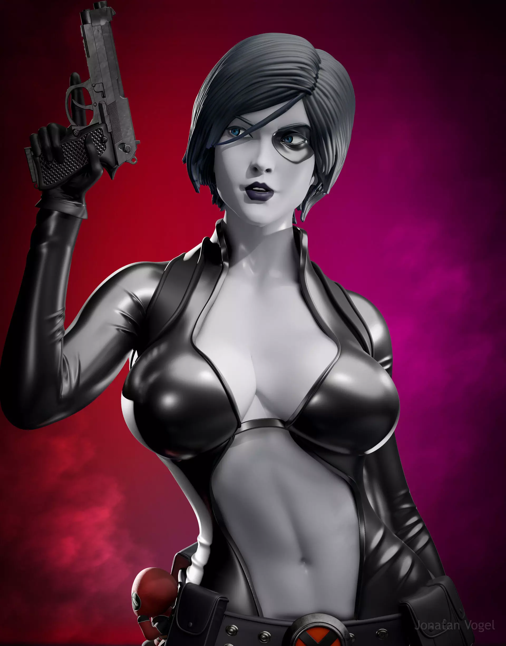 Domino statue of woman holding gun 3D print model_0