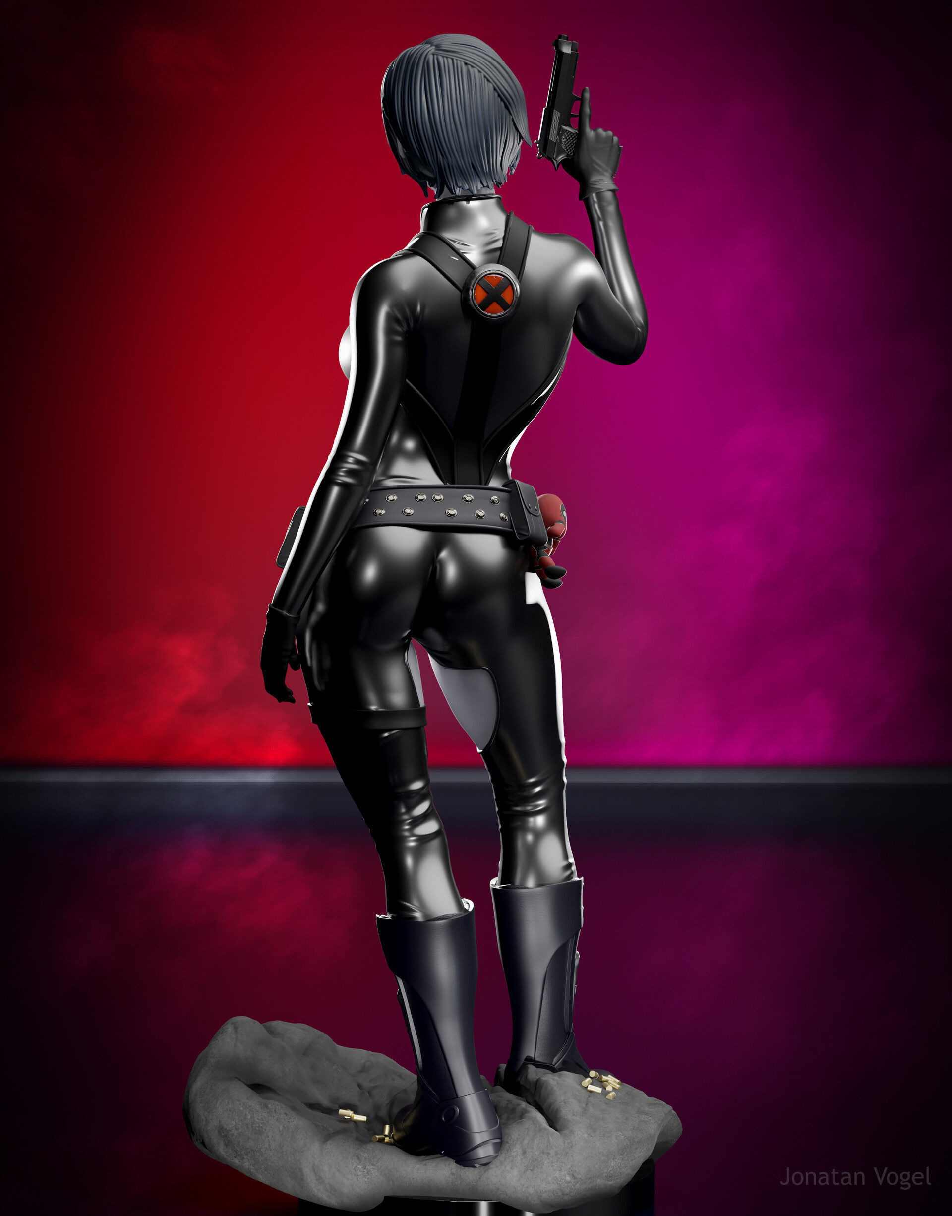 Domino statue of woman holding gun 3D print model_2