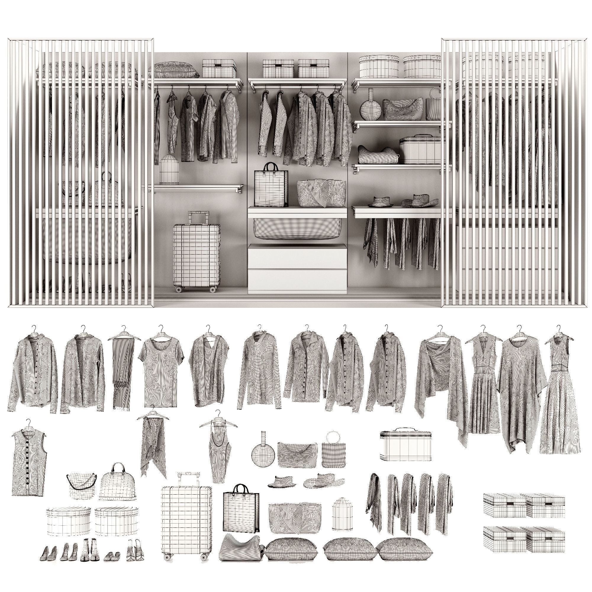 Wardrobe walk in closet design 3D model_5